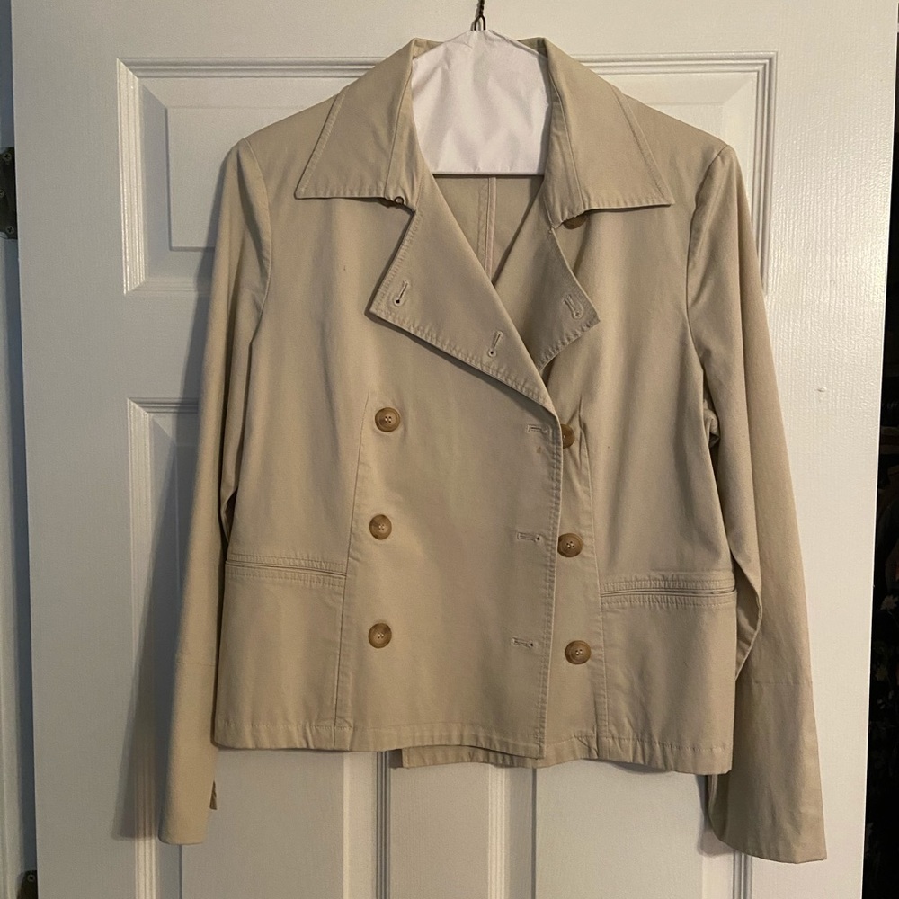 Khaki Double breasted jacket. Dress casual wear.